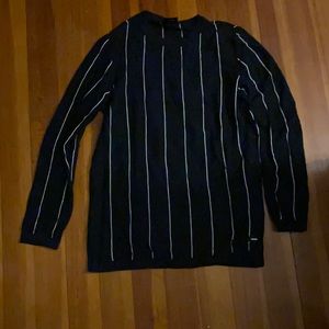 Black sweater with white pinstripes